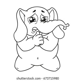 Elephant. Character. He kneels for forgiveness. Big collection of isolated elephants. Vector, cartoon.