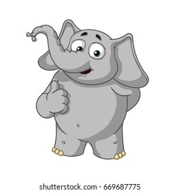 Elephant. Character. He raised a finger, like. Big collection of isolated elephants. Vector, cartoon