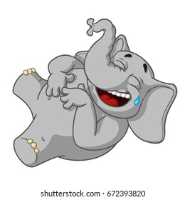 Elephant. Character.  Laughs holding her stomach. Big collection of isolated elephants. Vector, cartoon.