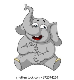 Elephant. Character.  Laughs holding her stomach. Big collection of isolated elephants. Vector, cartoon.