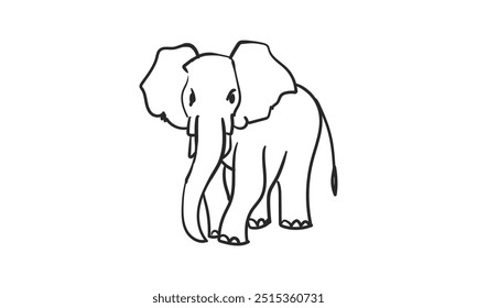 Elephant Character line art Vector Illustration.