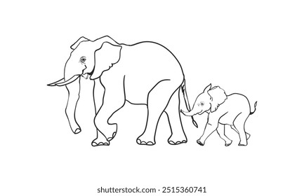 Elephant Character line art Vector Illustration.