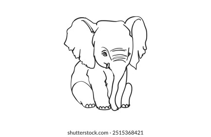 Ilustración vectorial de arte de línea de personaje de elefante.