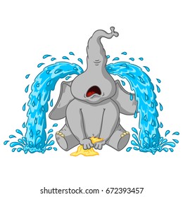 Elephant. Character. Sobs, big tears. Big collection of isolated elephants. Vector, cartoon.