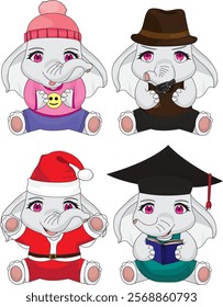 Elephant Character Vector Group of Chibi Animal In Costume