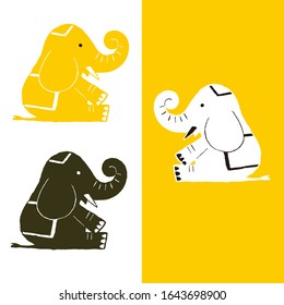 Elephant character. Vector illustration on white background. 3 color versions.