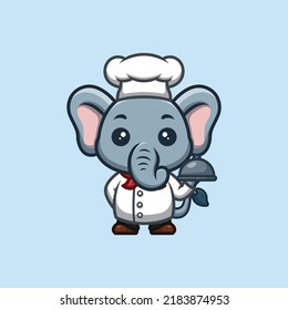 Elephant Chef Cute Creativo Logo De La Mascota De La Caricatura De Kawaii