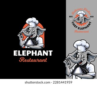 Elephant Chef Mascot Logo Design. Fun and playful cartoon mascot perfect for culinary, food-related business and brands