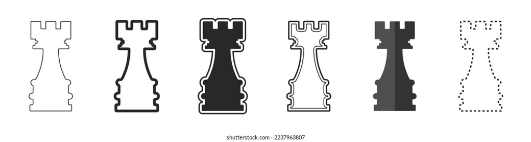 Elephant chess pieces vector icon set. Chess elephant vector icon in different styles. Set of stylish chess icons. Chess pieces set.