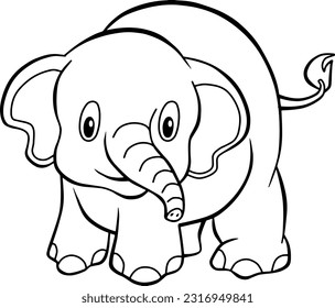 elephant child  line vector illustration isolated on white background
