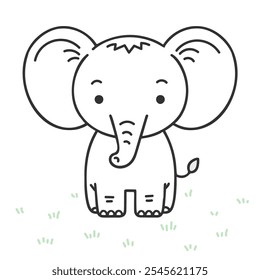 Elephant children coloring book style vector illustration