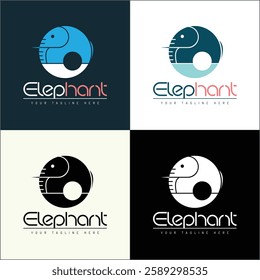 Elephant circle shape logo set silhouette template design