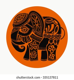 The elephant in the circle.Indian decorative elephant. 