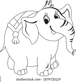 elephant circus artist, outline, line art, training, performance, illustartion for children, vector