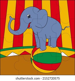 Muestra de circo elefante adecuada para la ilustración del vector del rompecabezas infantil