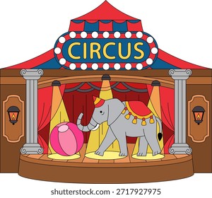 Un elefante está en una tienda de circo 