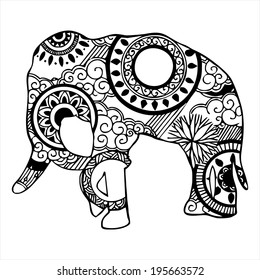 elephant with cloudy ornament outline pattern 