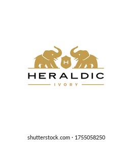 elephant coat of arms logo vector icon illustration