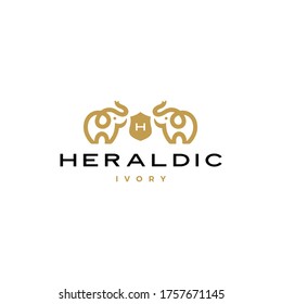 elephant coat of arms logo vector icon illustration	