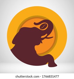 Elephant Coffee Logo. Coffee Bean Logo. Elephant in Circle Sign Emblem