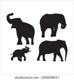 Elephant collection - vector silhouette. black image