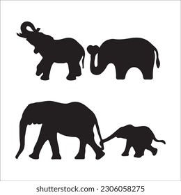 Elephant collection - vector silhouette. black image