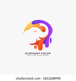 Elephant Color Negative Space Illustration Vector Logo.