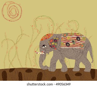 elephant with colored patterns. cartoon design in vector