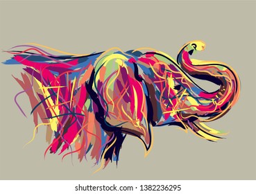 Elephant colorful illustration stroked art