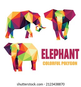 Elephant Colorful Polygon Set. Walking Elephant Colorful Logo. Collection of Elephant Low Poly