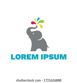 Elephant with colorful splatters concept. Childish vector flat style icon design.