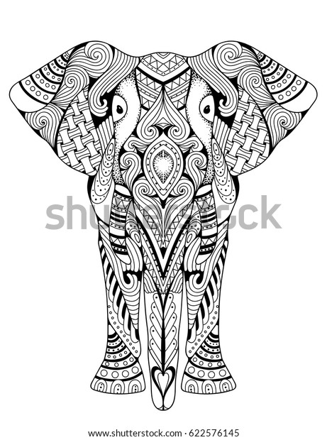 Download Elephant Coloring Book Adults Vector Illustration Stock Vector (Royalty Free) 622576145