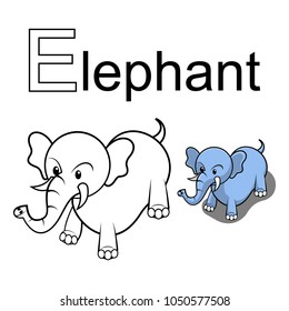 Elephant coloring book with alphabet and text cartoon vector