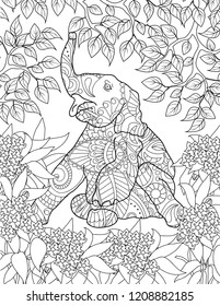 elephant coloring book page for adults