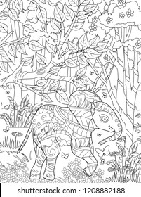 elephant coloring book page for adults