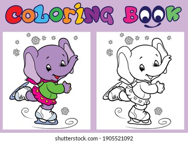 Elephant. Coloring. Cartoon Vector Illustration.