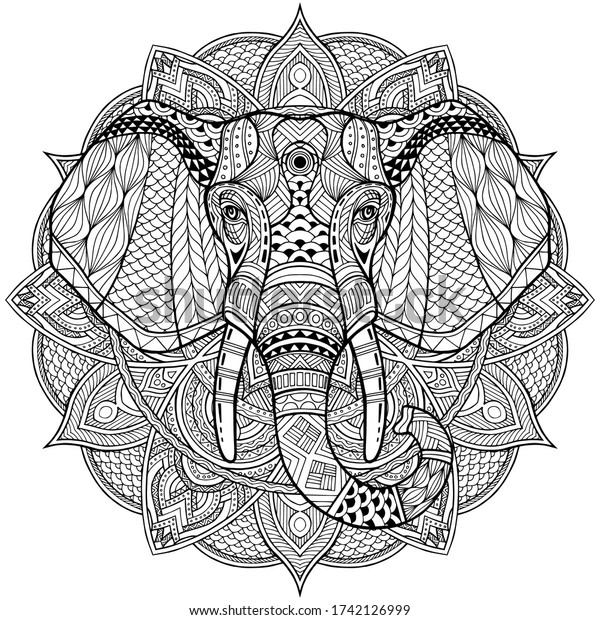 Elephant Coloring Handdrawn Style Zentangle Doodle Stock Vector ...