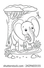 Página para colorear elefante. Contorno de animales.