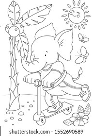 Elephant coloring page. Animals sketch. Animals vector. Coloring page outline of cartoon. Vector illustration, coloring book for kids. Doodle page. Children background