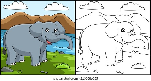 Ilustración coloreada de la página del elefante