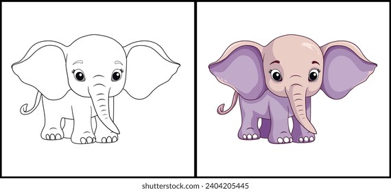 Elephant Coloring Page Colored. Vector illustration