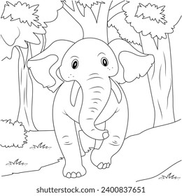 Elephant coloring page for kids svg