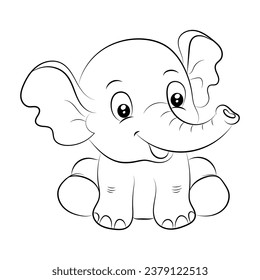 Elephant coloring page for kids Hand drawn elephant outline illustration  svg