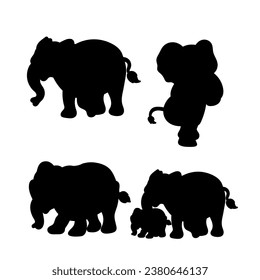 Elephant coloring page for kids Hand drawn elephant outline illustration and Set of elephant character silhouette
