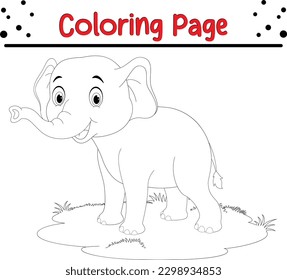 elephant coloring page. Outlined baby elephant. Vector line art illustration coloring book