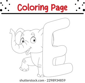 elephant coloring page. Outlined baby elephant. Vector line art illustration coloring book
