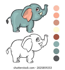 Elephant Coloring page for preschool children. Learn numbers for kindergartens and schools. Educational game.