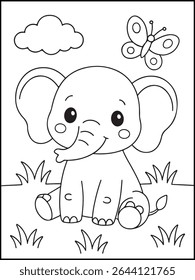 Elephant Coloring Page – Printable Black and White Outline Educational Worksheet for Kids
