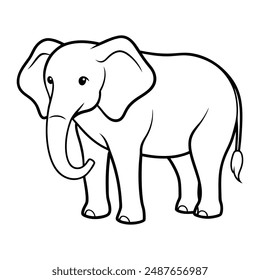 Elephant Coloring Pages, Kids Coloring Book, Elephant Character line art Vector Illustration.