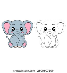 Elephant coloring pages for kids. Trace and color elephant. Animal outline illustration. Coloring Page Outline of Cute Elephant. Elephant tracing worksheet. Kindergarten and preschool activity.